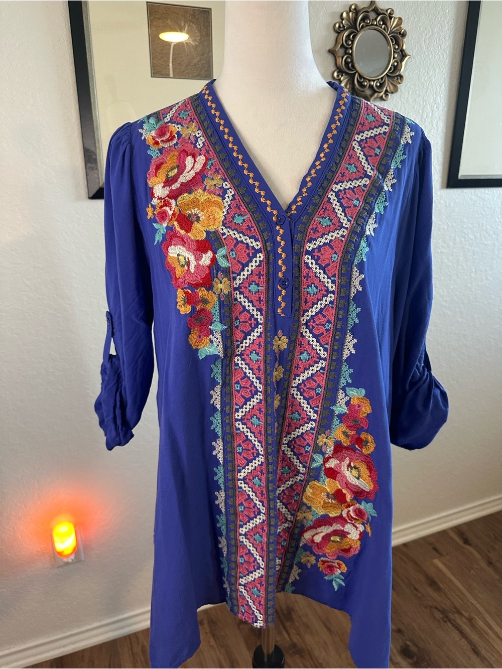 Andree By Unit Blue Embroidered Bohemian Tunic